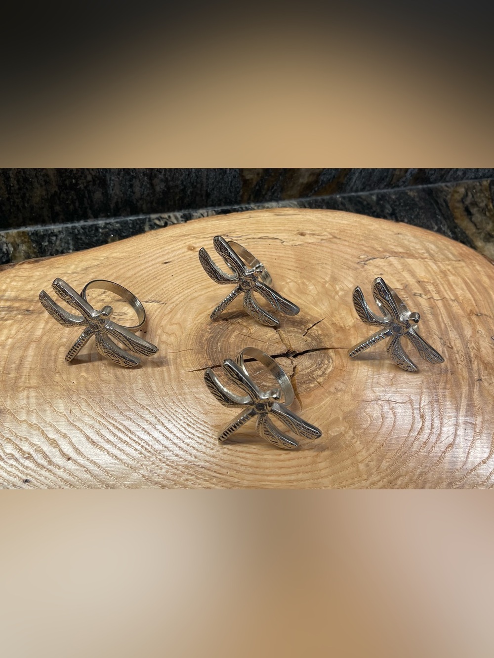 Silver Dragonfly Napkin Rings - Set of 4